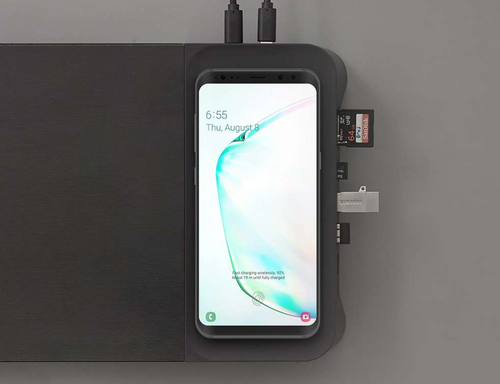 Pout 3-in-1 Monitor Stand Hub with Wireless Pad Black